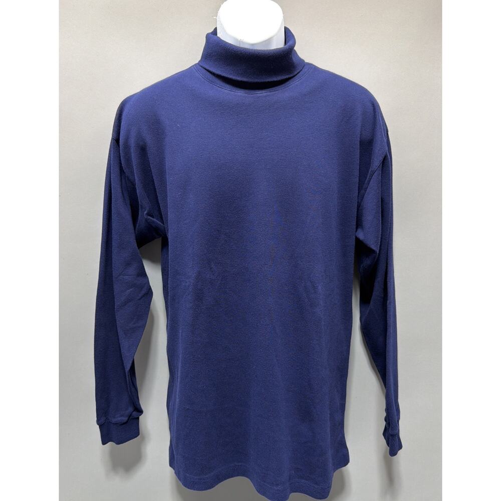 VTG Windsor Shirt Company Mens Blue Interlocking Cotton Turtleneck Long Sleeve L